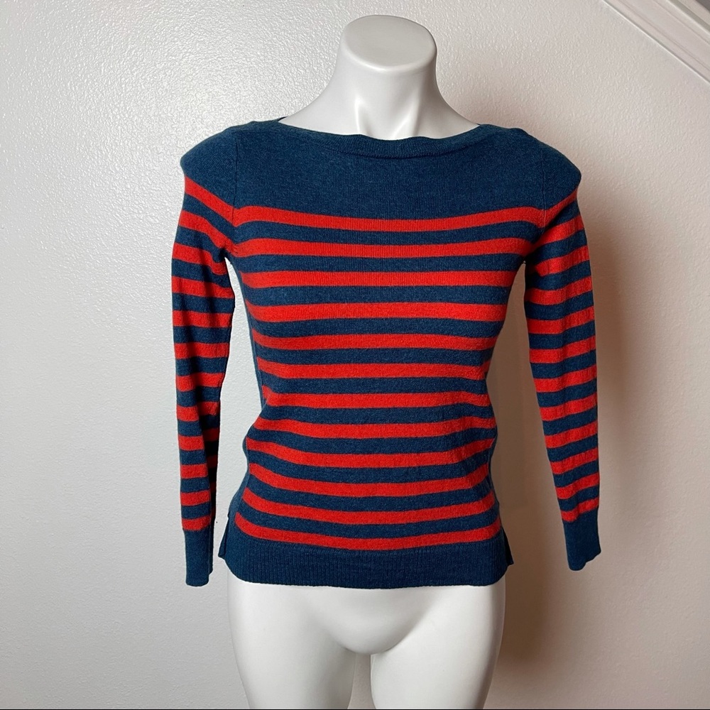 Talbots pure merino wool sweater orange and blue striped size SP